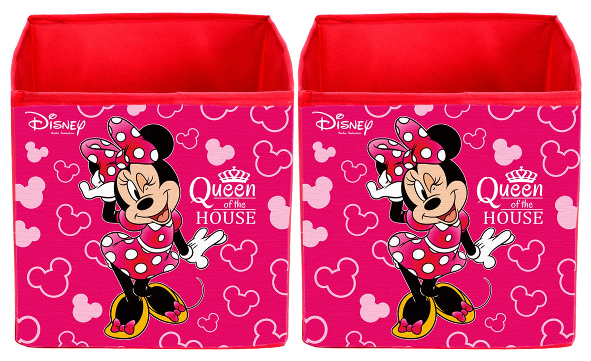 Kuber Industries Disney Minnie Print Non Woven 2 Pieces Fabric Foldable Storage Cube For Toy,Books,Shoes Storage Box With Handle,Extra Large (Pink)-KUBMART16160