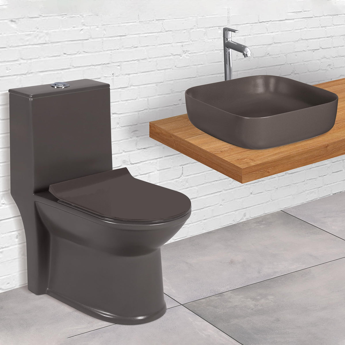 Plantex Ceramic One-Piece Commode with Counter-Top Basin for Bathroom/Western Toilet/Bathroom Wash Basin – Choco