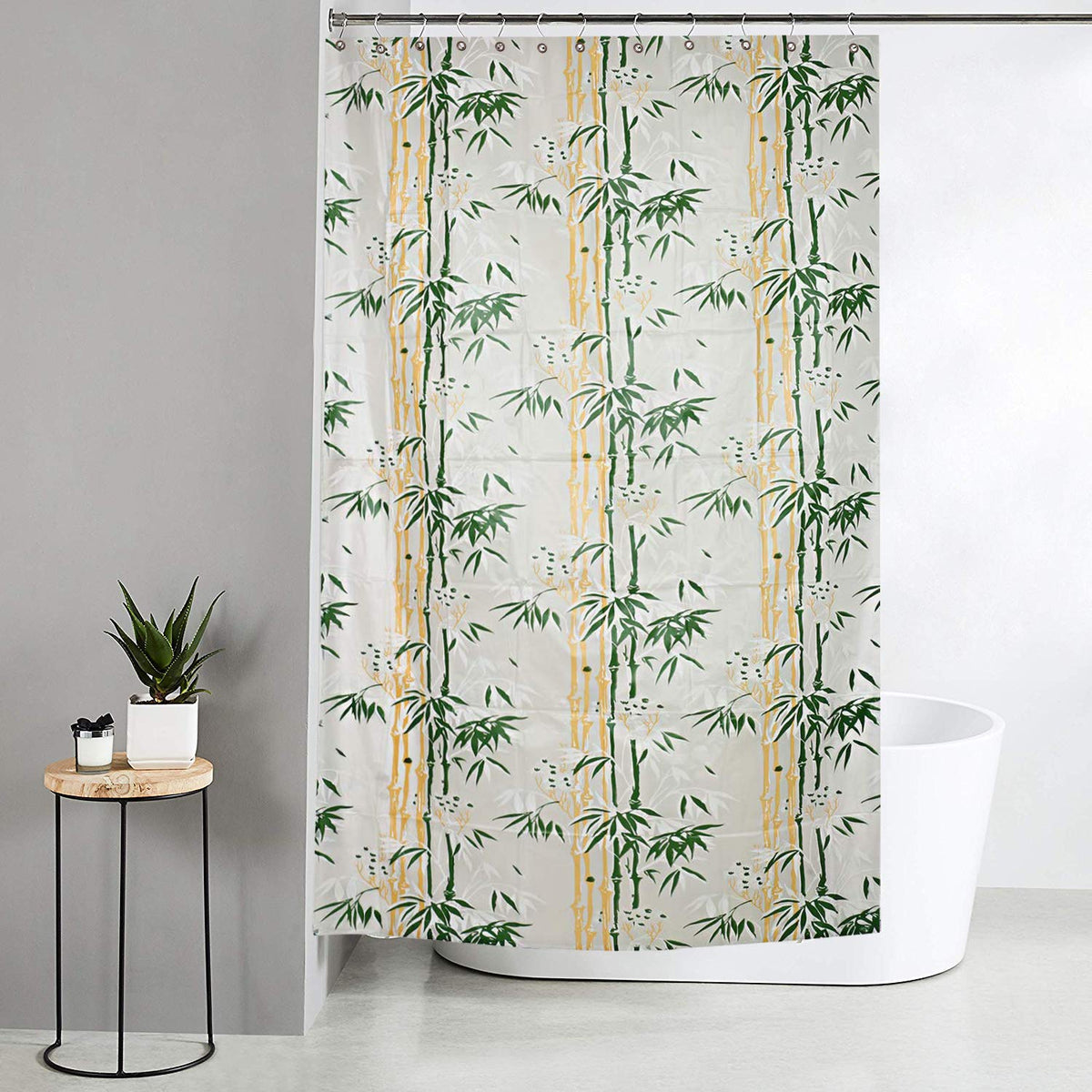 Kuber Industries CTKTC33772 Microfibre Bamboo Design Waterproof PVC Shower Curtain with 8 Hooks (Standard, 54 inch x 84 inch, Green)