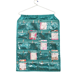 Kuber Industries Satin Wall Hanging 20 Pouches Jewellery Organiser (Green)