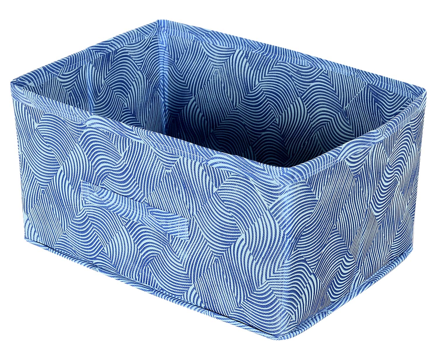 Kuber Industries Laheriya Metalic Print Non Woven Fabric Modular Closet Organizer Box with Handle for Cube Storage Units in Closet,Set Of 2(Blue & Beige)-KUBMART15997