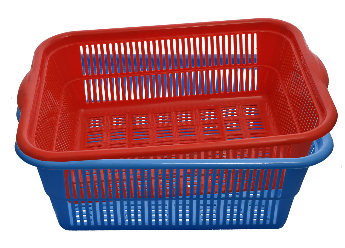 Kuber Industries 2 Pieces Plastic Kitchen Vegetables and Fruits Basket Multipurpose Organizers,Small Size,Blue & Red