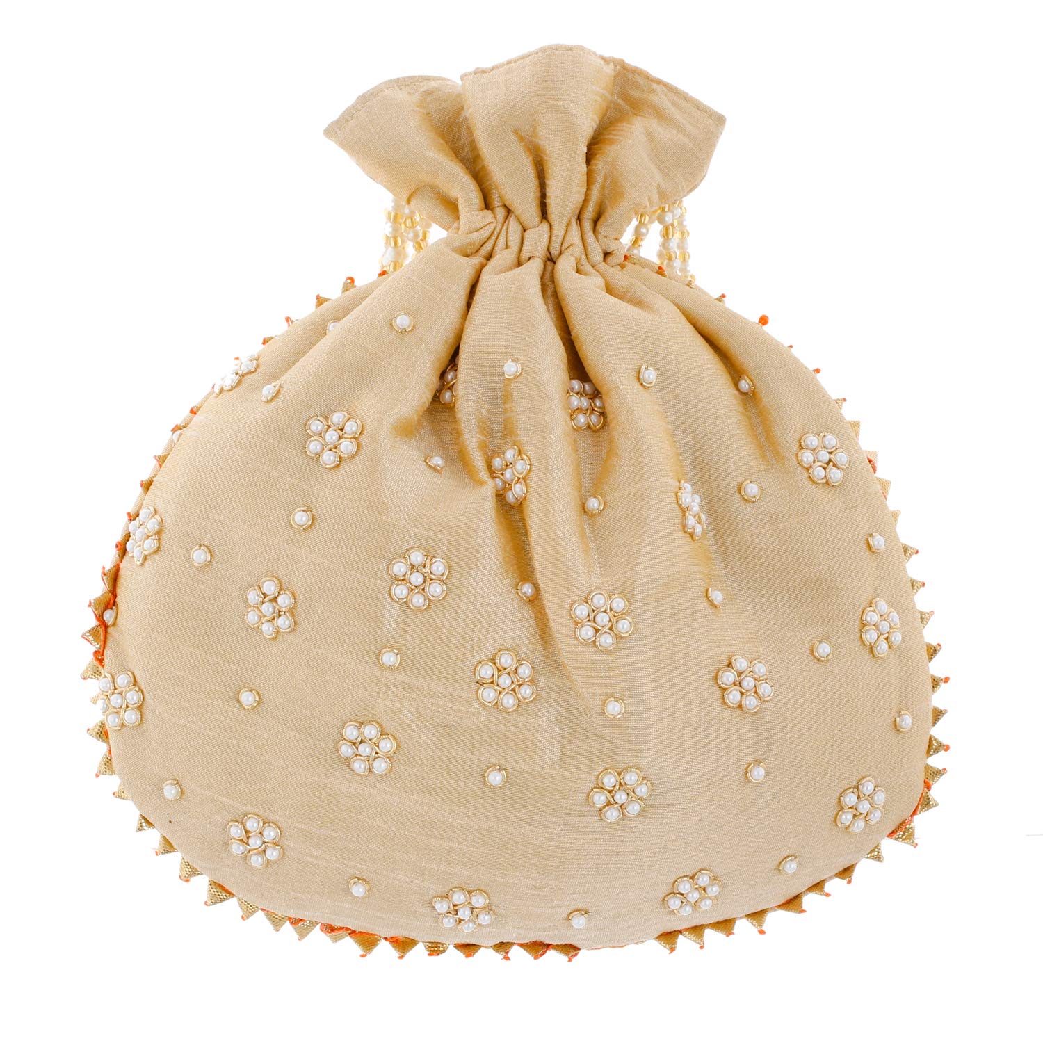 Kuber Industries Ethnic Clutch Silk Potli Batwa Pouch Bag with Beadwork Gift For Women (Gold) - CTKTC23090