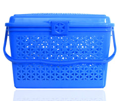 Kuber Industries Trendy Shopping/Storage Basket with Handles|Solid Plastic Big Bin|Handles Plus Lid|Size 30 x 41 x 28 (Blue)-KUBMART11098
