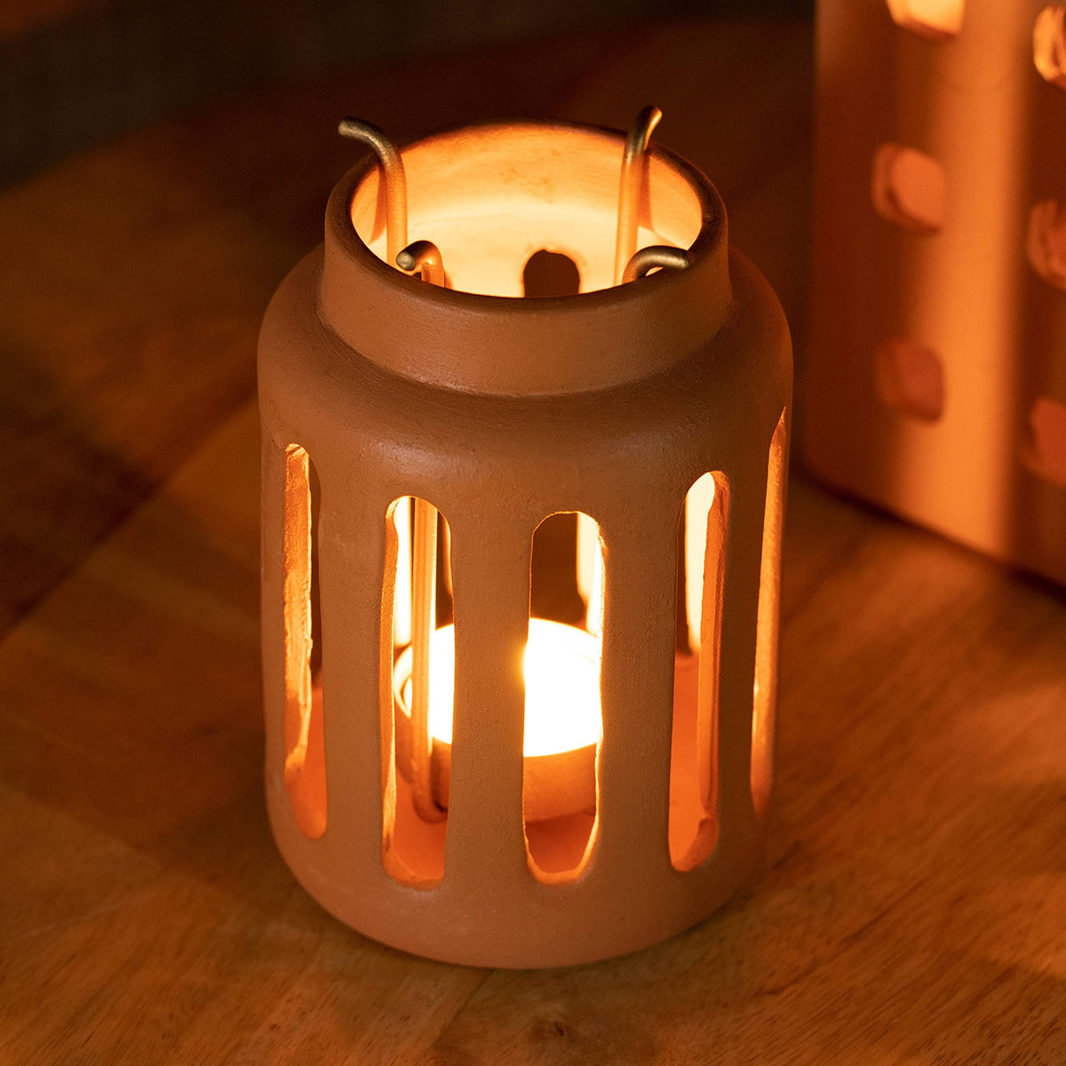 Ellementry Lupa Round Terracotta Lantern (Small) | Tealight Holder for Indoor, Outdoor and Garden | Hanging Lantern for Home Decoration | Any Occasion Decoration Items for Home Decor