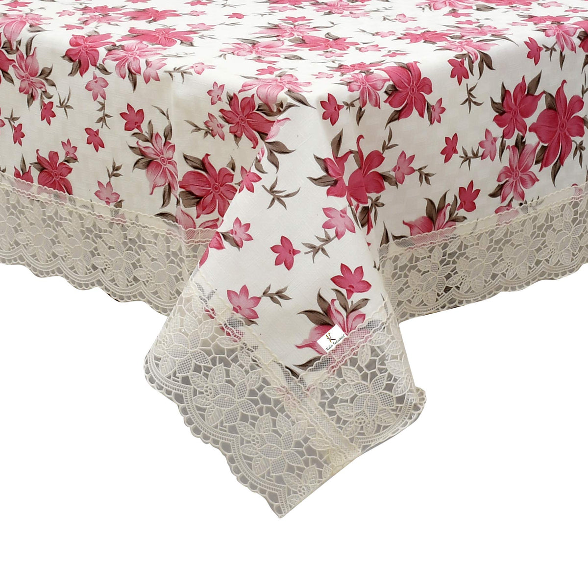 Kuber Industries Dining Table Cover 6 Seater|Table Cloth|Table Cover for Home, Restaurant|(Pink, White)