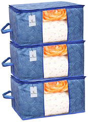 Kuber Industries Leheriya Design Rectangular Underbed Storage Bag|Storage Organiser|Blanket Cover (Royal Blue, Non-Woven)