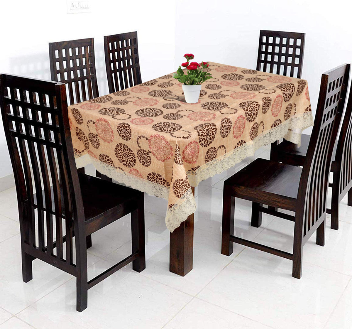 Kuber Industries Rengoli Print PVC 6 Seater Dining Table Cover 60"x 90" (Cream)