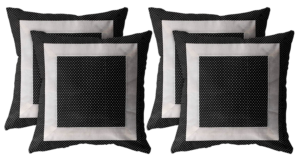 Kuber Industries Dot Printed Cotton Comfortable Decorative Throw Pillow Case Square Cushion Cover Pillowcas 16x16 Inches, Set of 4 (Black) (HS_36_KUBMART018329)