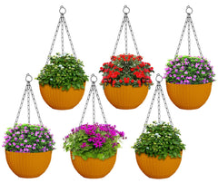 Kuber Industries Plastic Hanging Flower Pot for Balcony & Railing Set of 6 (Yellow) 53KM3851