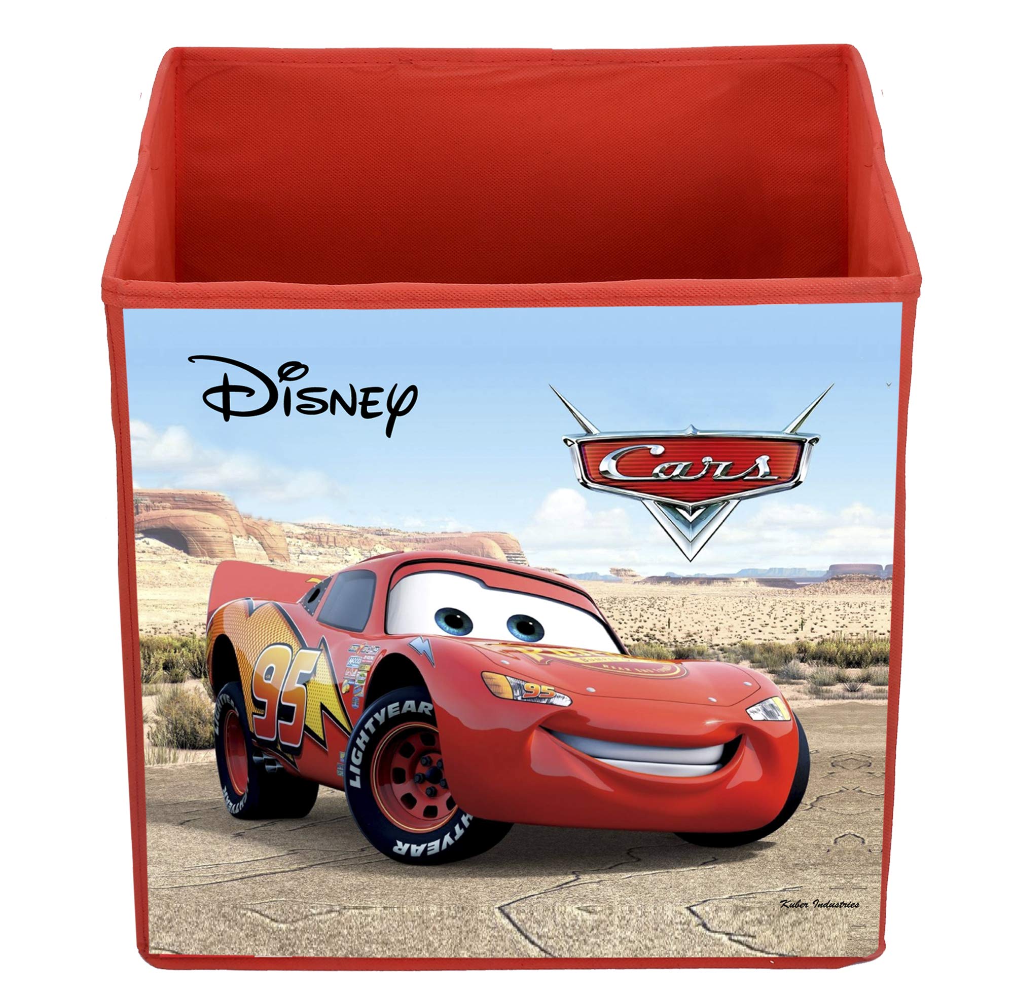 Kuber Industries Disney Cars Print Non Woven Fabric Foldable Cube Toy, Books, Cloth Storage Box Wardrobe Organiser with Handle (Brown, Large, 2 Pieces KUBMART02326)