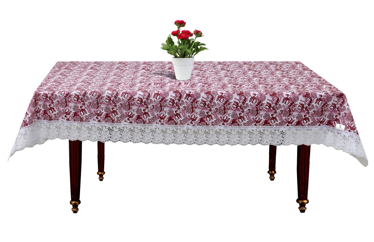 Kuber Industries Rose Print PVC Table Cover for Center Table and 4 Seater Center Table,Maroon-KUBMART11760, Standard (KUBMART011760)