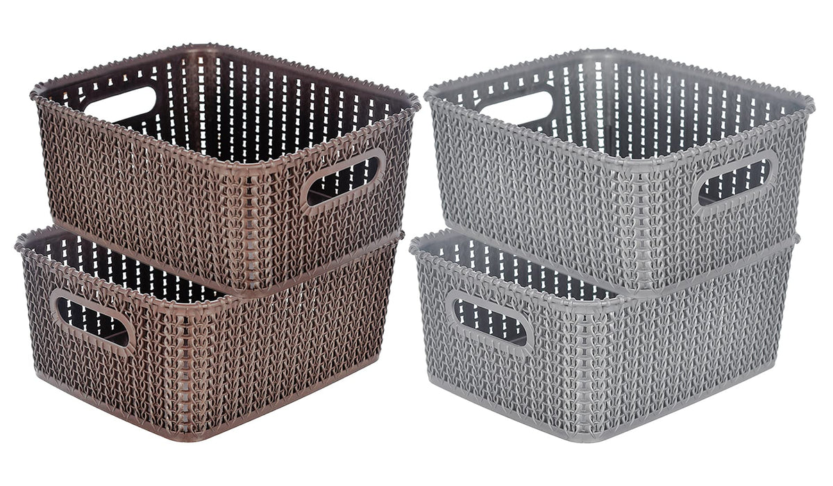 Kuber Industries Multiuses Large M 20 Plastic Tray/Basket/Organizer Without Lid- Pack of 4 (Grey & Brown) -46KM0107