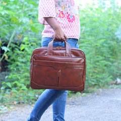 The Clownfish 16 Litre Faux Leather Expandable Capacity 15.6 inch Laptop Messenger Bag Briefcase (Tan)