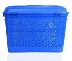 Kuber Industries Plastic Multipurpose Trendy Shopping Big Basket with Lid (Blue)-KUBMART11097