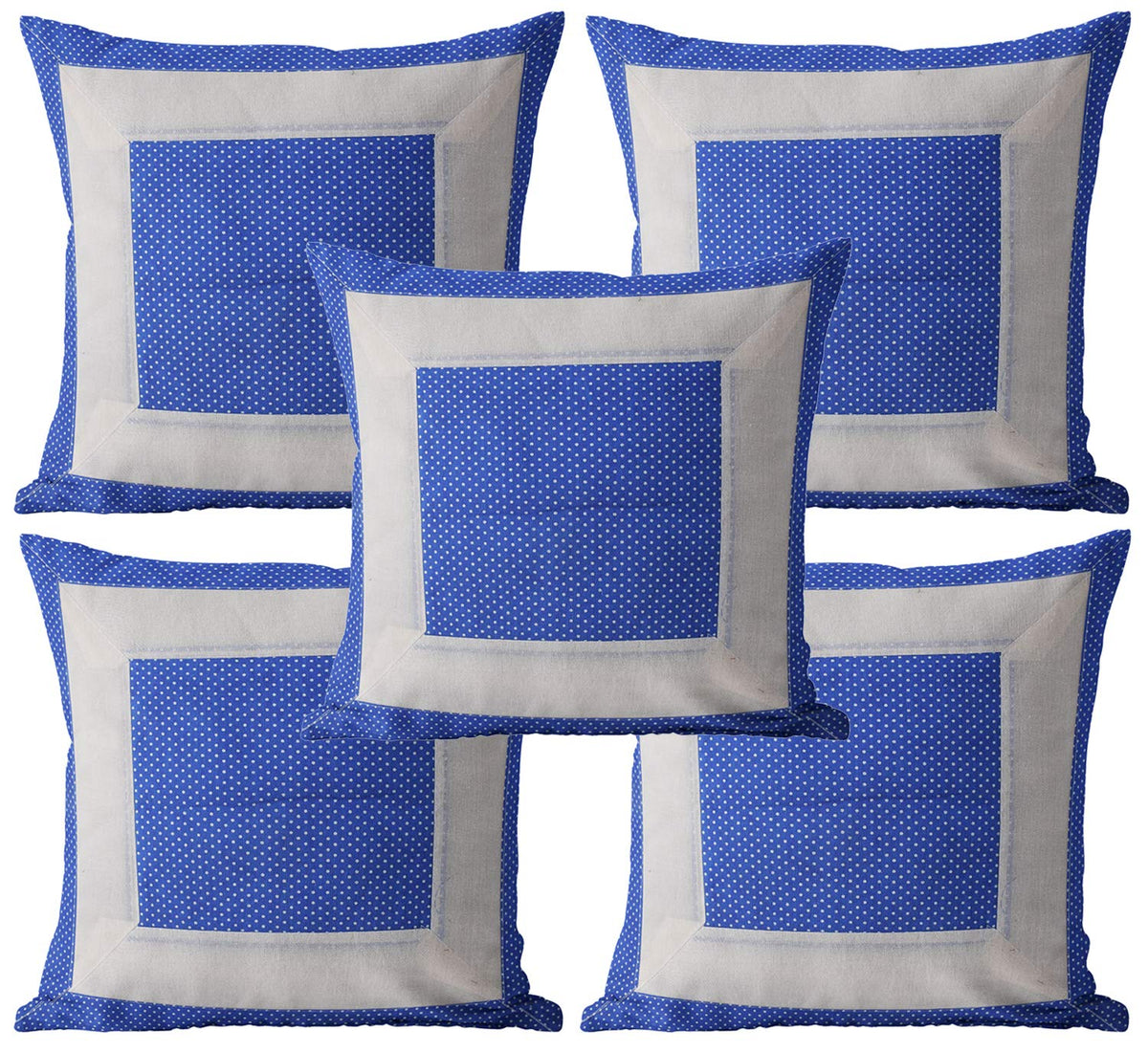 Kuber Industries Polka Dots Design Cotton Decorative Cushion Covers (16 X 16 Inches) Set of 5, Blue - CTKTC40146