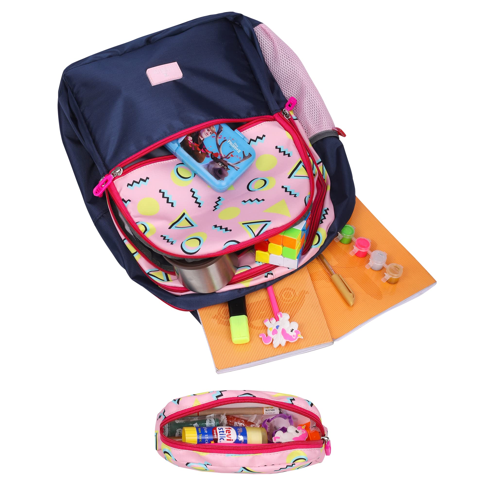 The Clownfish Edutrek Series Printed Polyester 33.5 L School Backpack with Pencil/Stationery Pouch School Bag Front Zip Pocket Daypack Picnic Bag For School Going Boys & Girls Age-10+ years (Rose Pink)