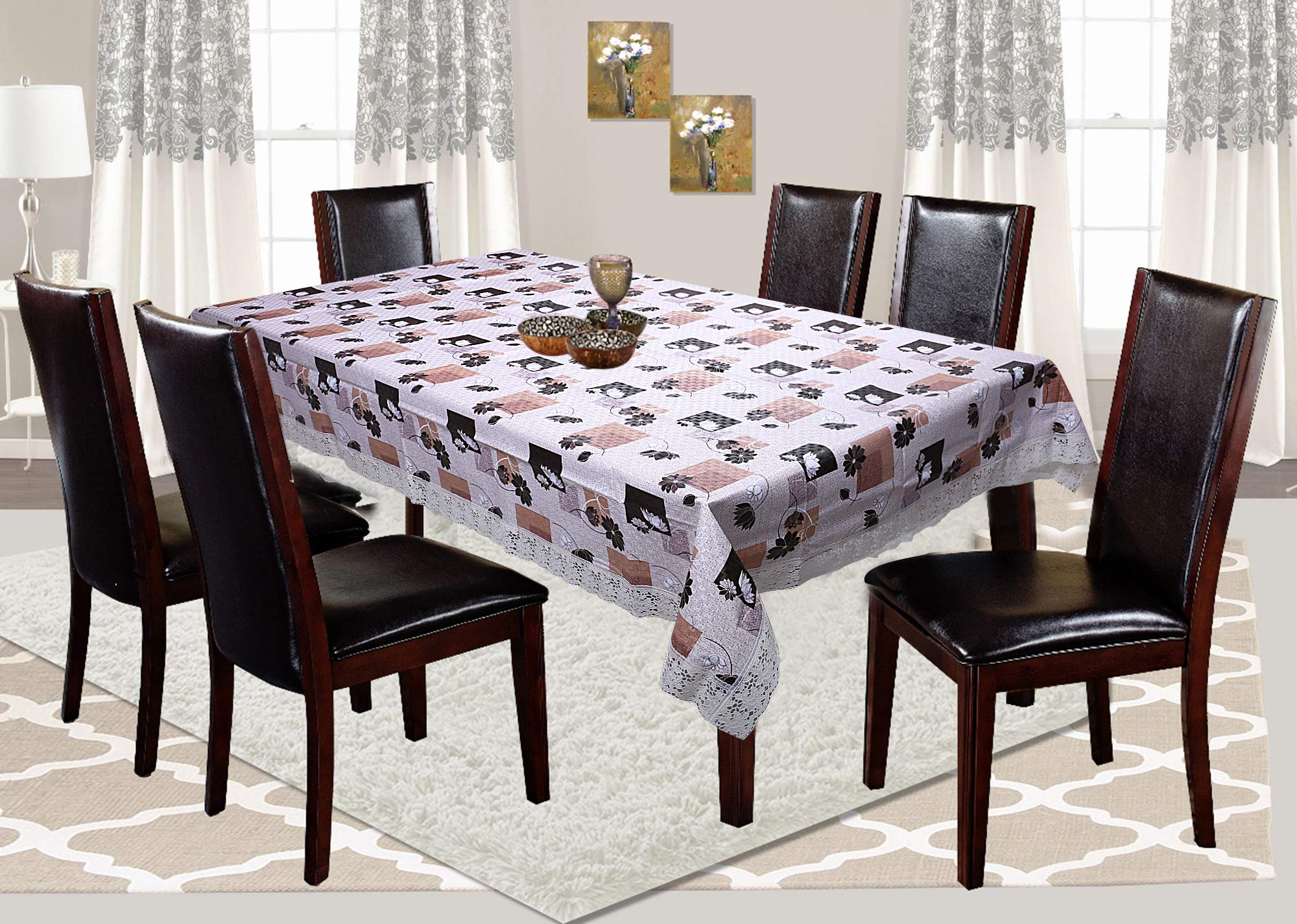 Kuber Industries PVC Flower Design 6 Seater Dining Table Cover (60 x90 inch, Brown) - CTKTC040125, Standard