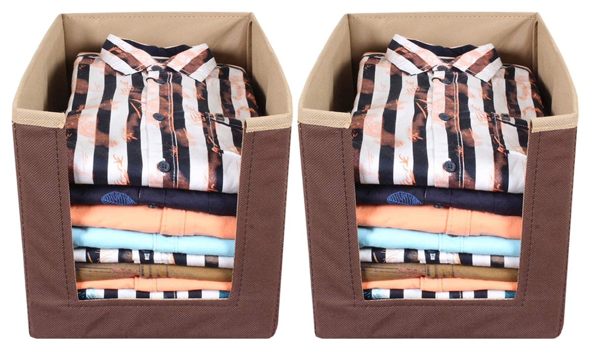 Kuber Industries 2 Pieces Non Woven Wardrobe Cloths Organizer-Shirt Stacker Storage Box (Brown & Light Brown)-KUBMART11317