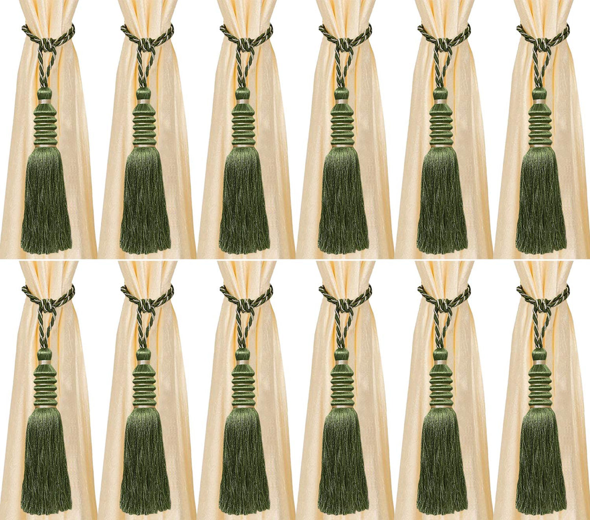 Kuber Industries Polyester 12 Pieces Curtain Tie Back Tassel Set (Green) -CTKTC12861