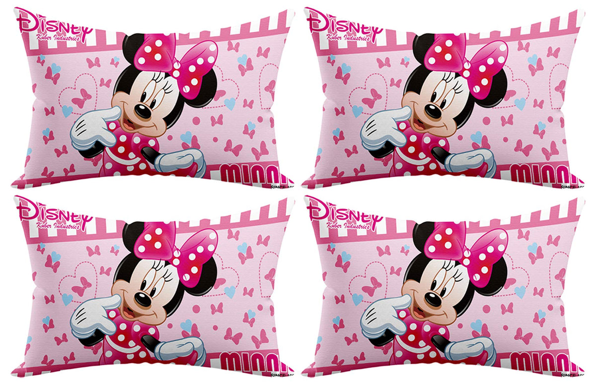 Kuber Industries Disney Minnie Print Silk Special Long Crush Pillow Cover- Set of 4, Pink-KUBMART10056