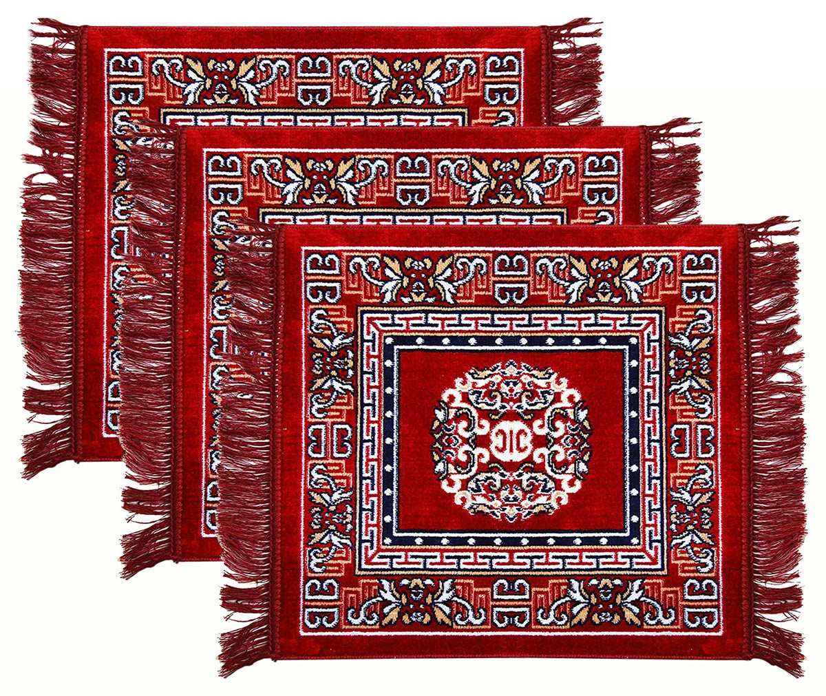 Kuber Industries Rangoli Design Velvet Square Pooja Mat/Aasan/Meditation Mat/Prayer Mat- Pack of 3 (Maroon), Standard (HS39KUBMART021877)