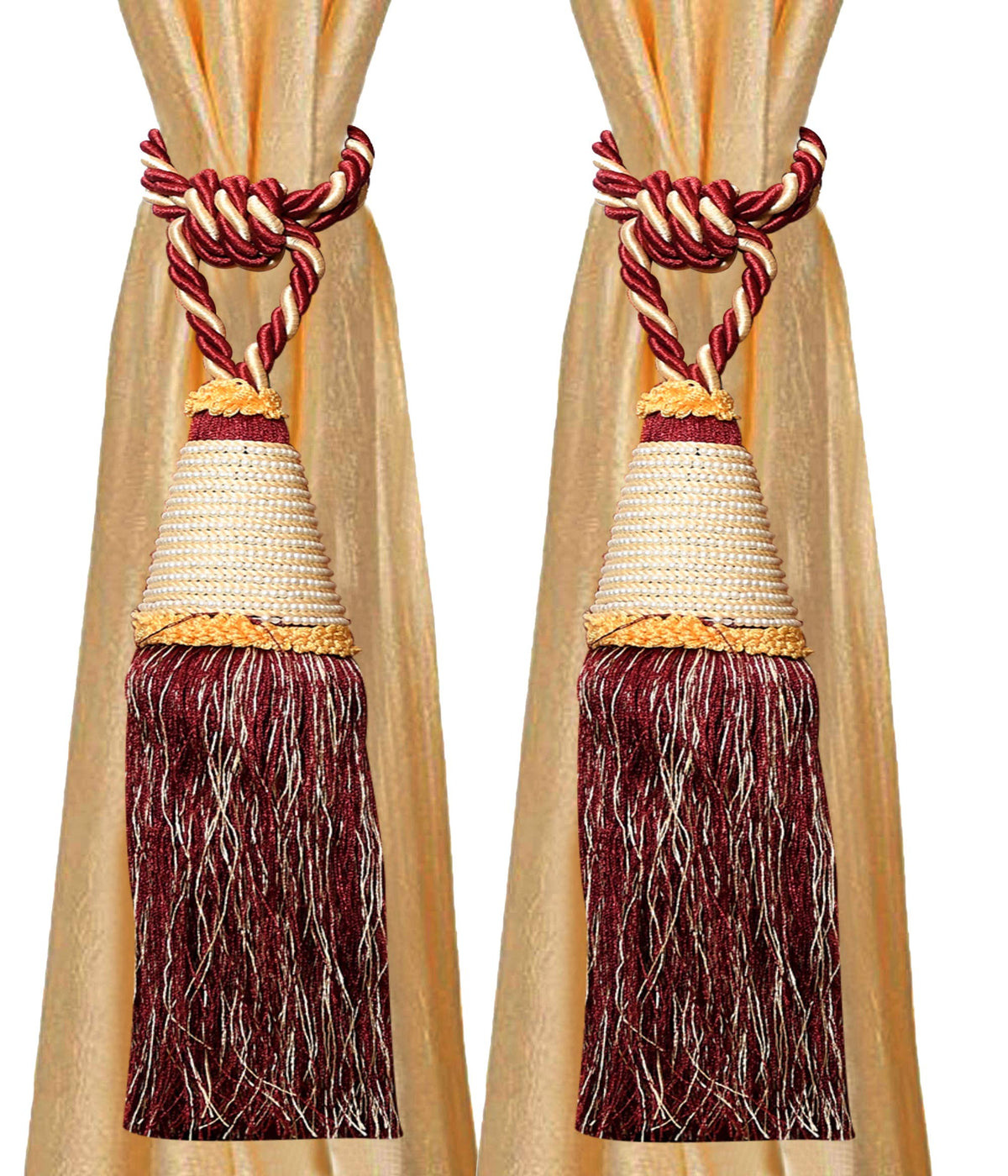 Kuber Industries Beads Beautiful Design Polyester 2 Pieces Curtain Tie Back Tassel Set (Maroon) Ctktc33556