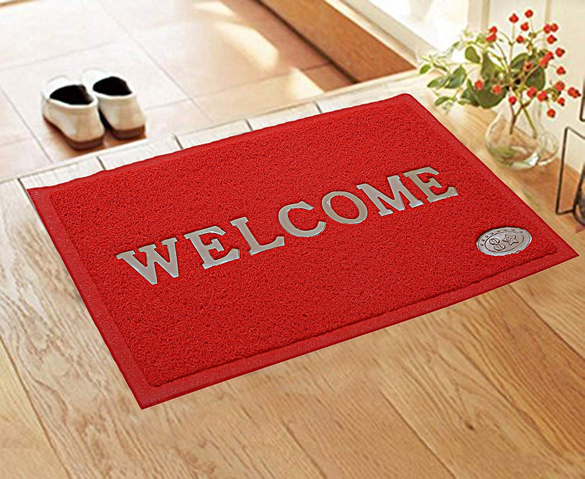 Kuber Industries Welcome Printed Modern Door Mat (Red, PVC, Standard)