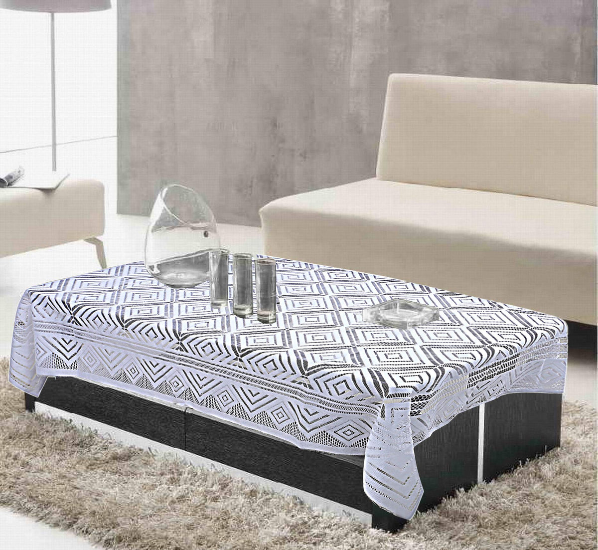 Kuber Industries Cotton 1 Piece 4 Seater Center Table Cover (White) -CTKTC5802