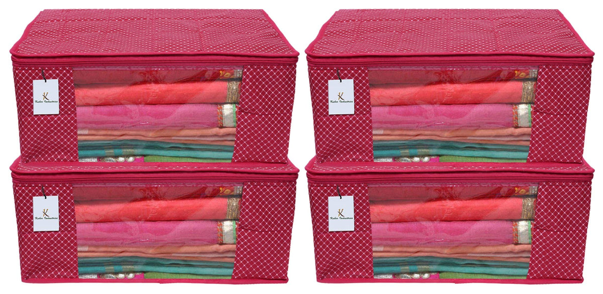 Kuber Industries Polka Dots 4 Piece Cotton 3 Layered Quilted Saree Cover, Rani Color-CTKTC21344