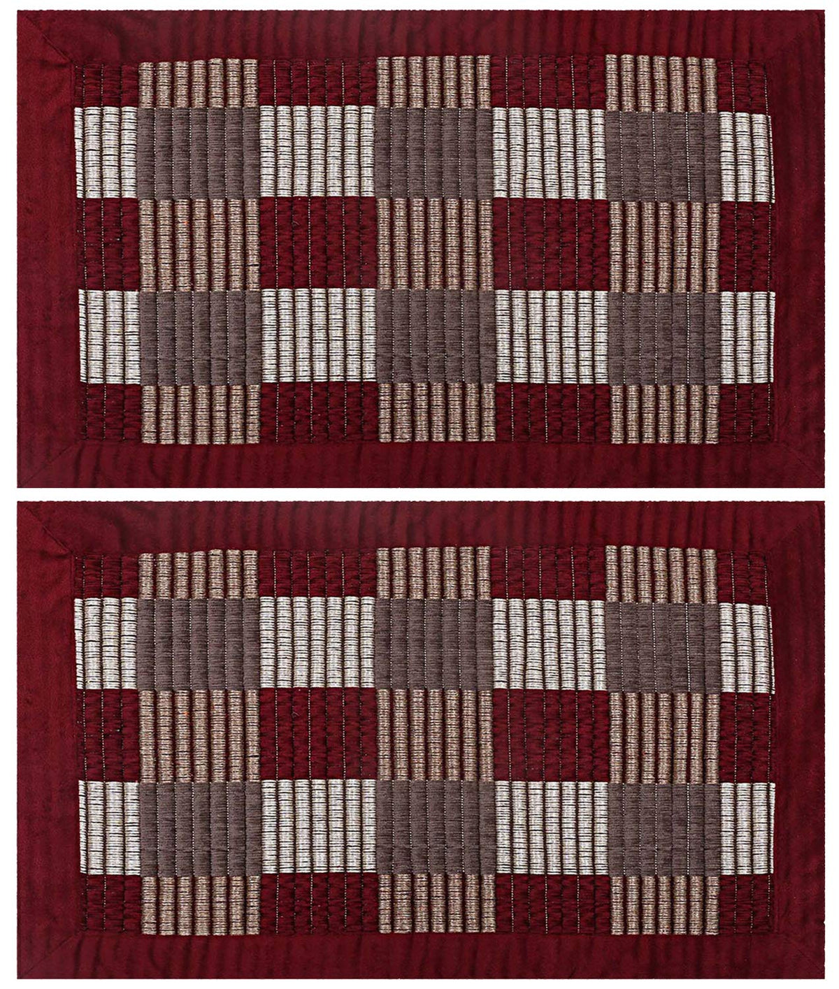 Kuber Industries Checkered Design Reversible Polyester 2 Pieces Door Mat 22"x16" (Maroon)-CTKTC14378