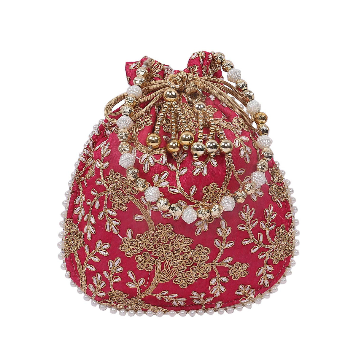 Kuber Industries Silk Embroidered Women Potli Bag (Pink) -CTKTC8812