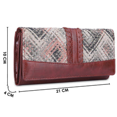 The Clownfish Serina Collection Tapestry Fabric & Faux Leather Snap Flap Style Womens Wallet Clutch Ladies Purse with Card Holders (White-Checks)