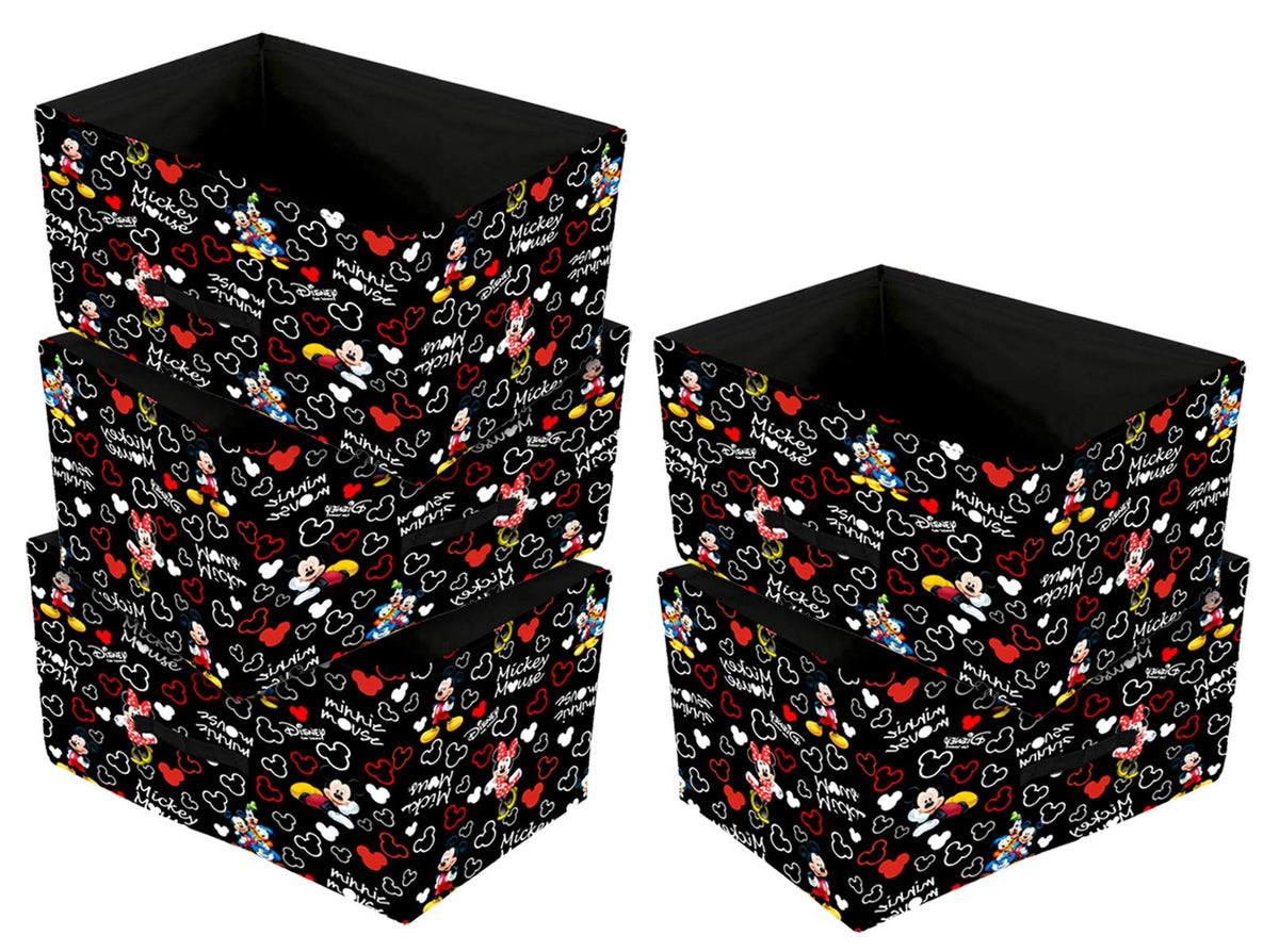 Kuber Industries Disney Mickey Print Non Woven Fabric Modular Closet Organizer Box with Handle for Cube Storage Units in Closet,Set Of 5(Black)-KUBMART16033