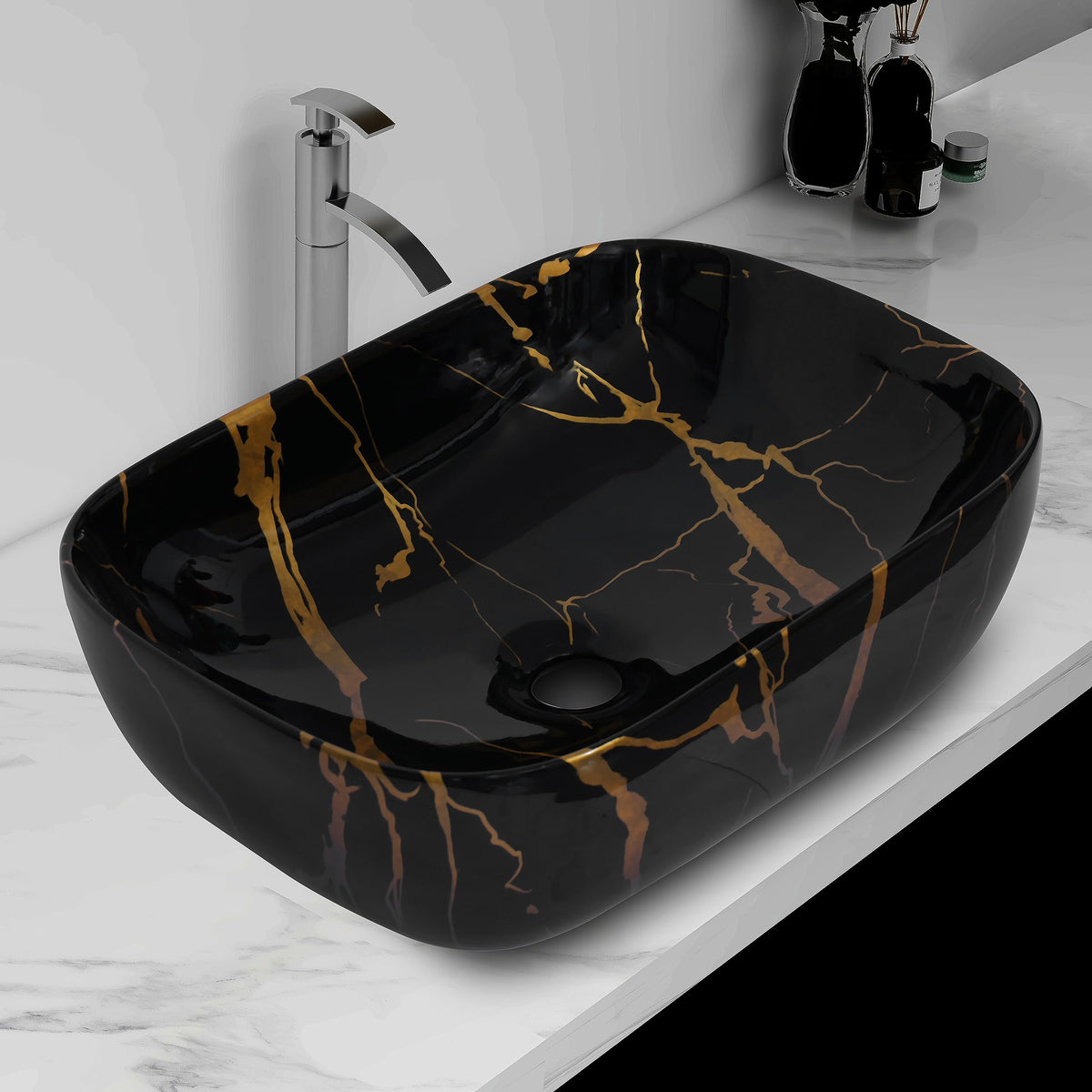 Plantex Ceramic Basin for Bathroom/Table Top Ceramic Basin/Washbasin for Bathroom - (ALPHA-NS-104-Marble Finish)