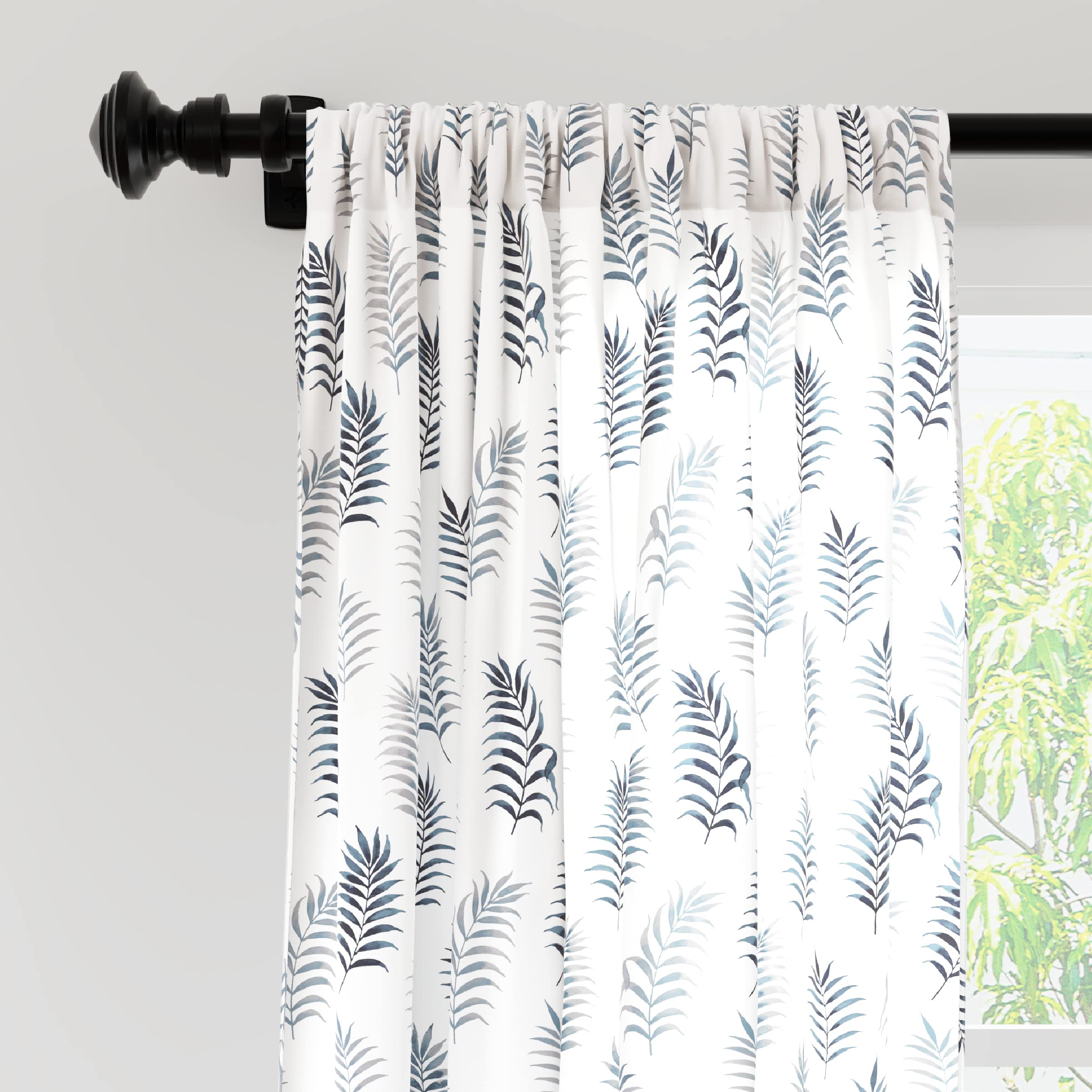 Encasa Homes Polyester Printed Window Curtain for 5 ft with Tie Back, Rod Pocket, Light-Filtering, Curtains for Kitchen, Bedroom, Living Room (142x150 cm), Palm Leaves, Set of 2
