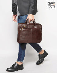 THE CLOWNFISH Cadmus Faux Leather Slim Expandable 15.6 inch Laptop Messenger Bag Laptop Briefcase (Dark Brown)