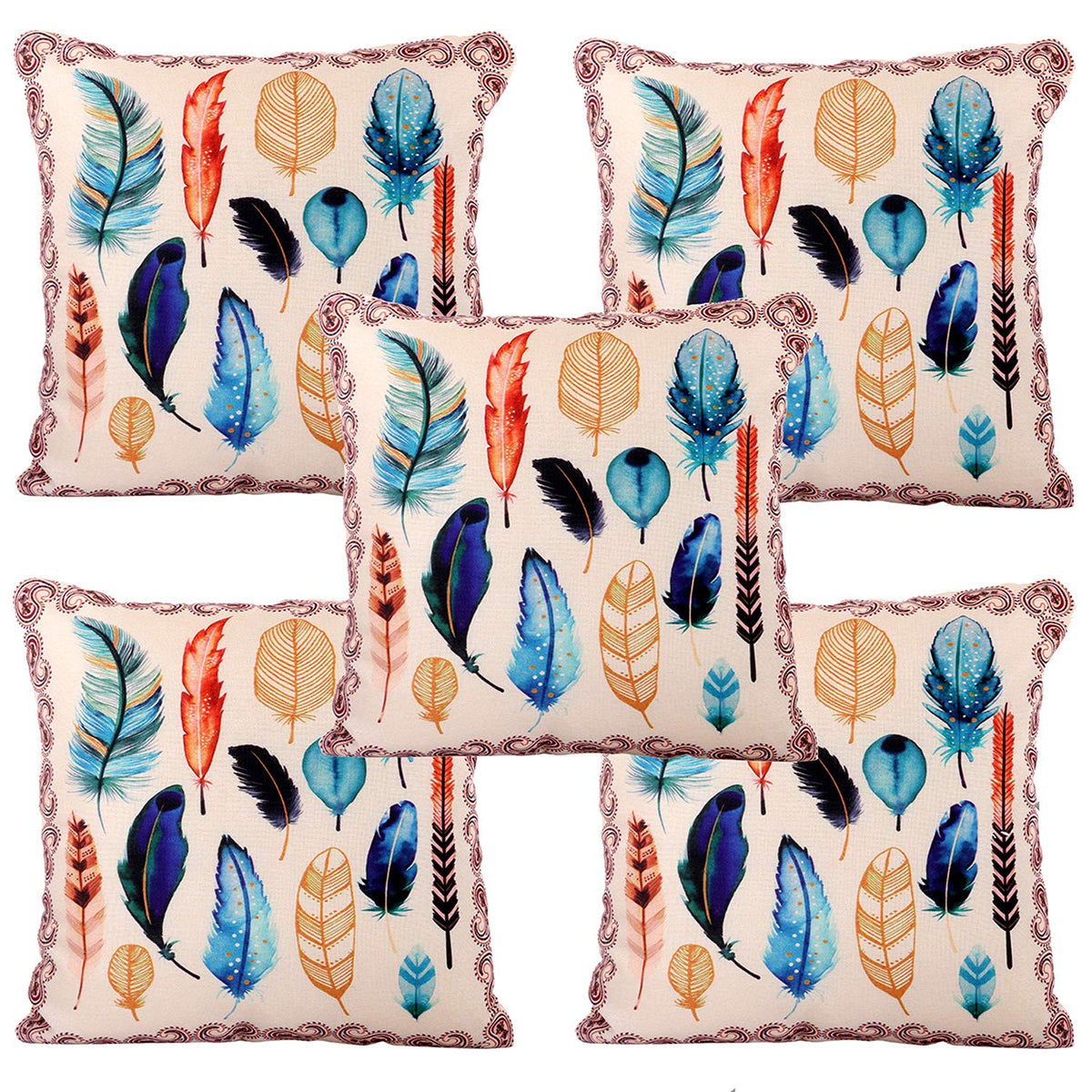 Kuber Industries Wings Design Cotton Decorative Cushion Covers (16 X 16 Inches) Set of 5, Cream - CTKTC40293