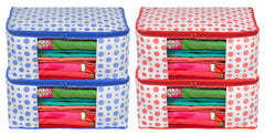 Kuber Industries Dot Printed Non-Woven Saree Cover, Cloth Organizer, Wardrobe Organiser With Tranasparent Window- Pack of 4 (Blue & Pink)-46KM0508