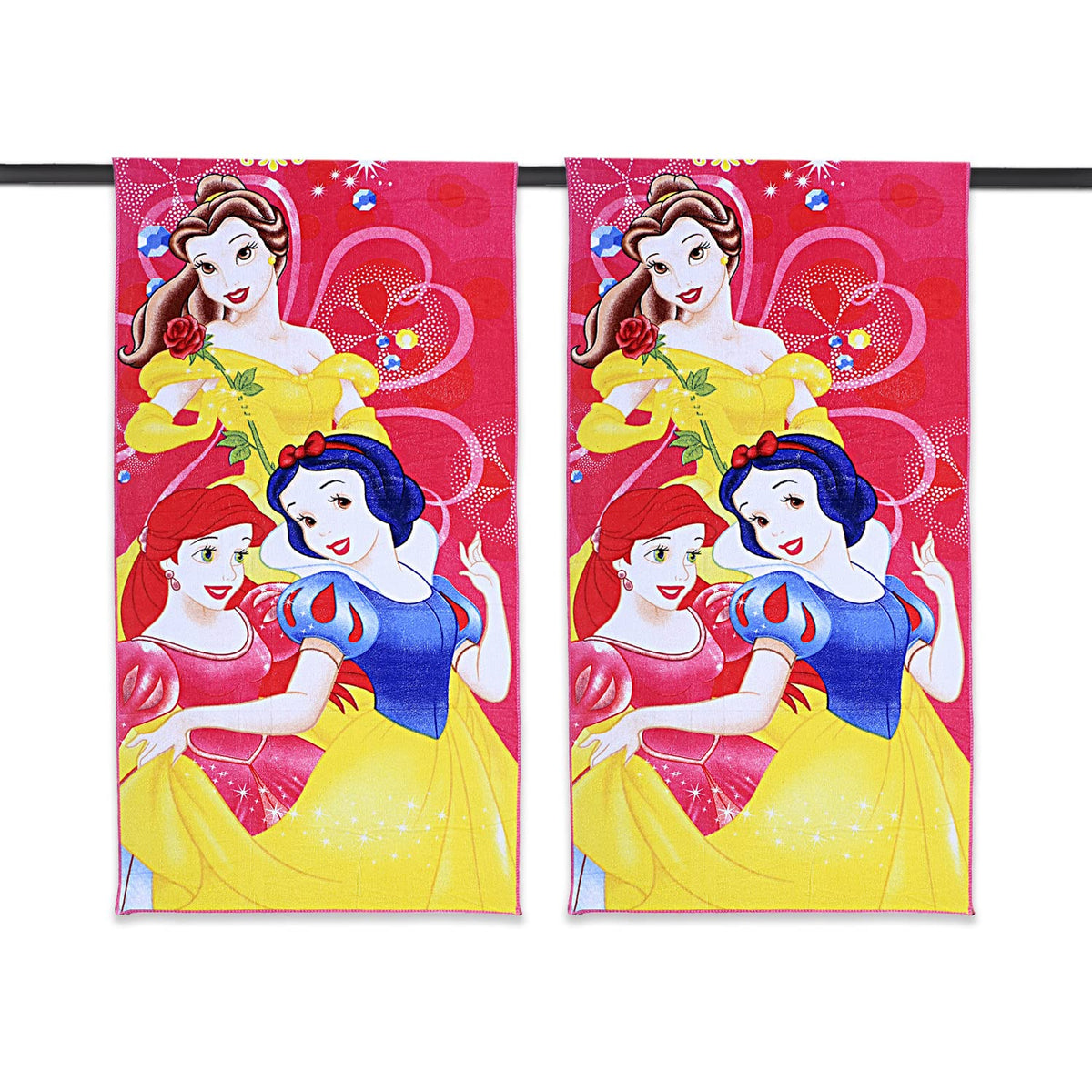 Kuber Industries Disney Princess Kids Bath Towel|Soft Cotton Towel for Kids|Sides Stitched Baby Towel|400 GSM Toddler Bath Towel|24x48 Inch|Pack of 2 (Pink)