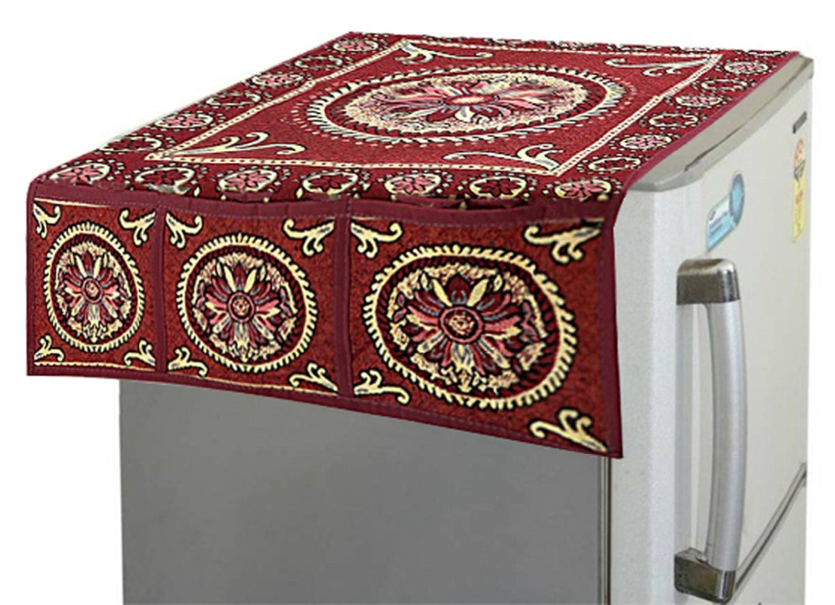Kuber Industries Maroon Flower Fridge Top Cover (FC49), Standard (FRIDEFDR0201)