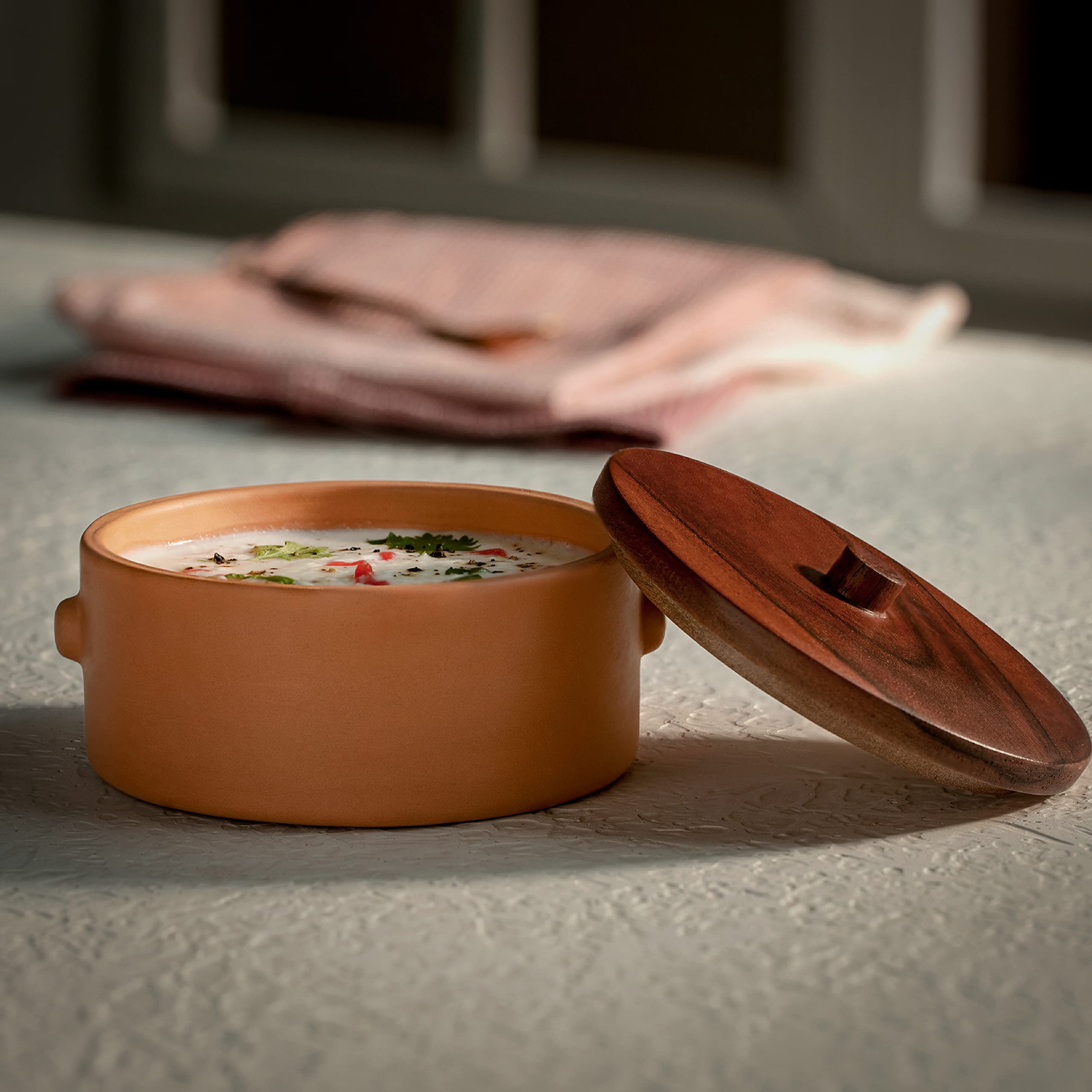 Ellementry Terracotta Curd Setter - Large| | with lid | Colour: Terracotta Red | Terracotta | Serving Bowl | 400 ML| Handcrafted | Sustainable | Food Safe | Gifting |