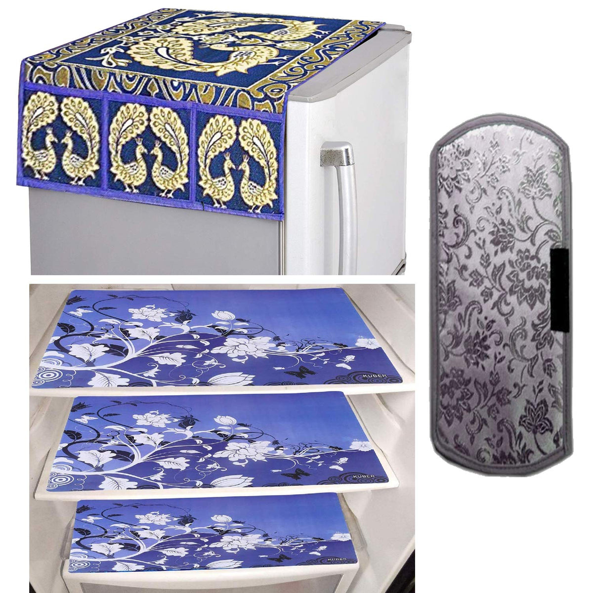 Kuber Industries PVC 3 Pieces Fridge Mats, 1 Piece Handle Cover and 1 Piece Fridge Top Cover (Blue)-CTKTC14581