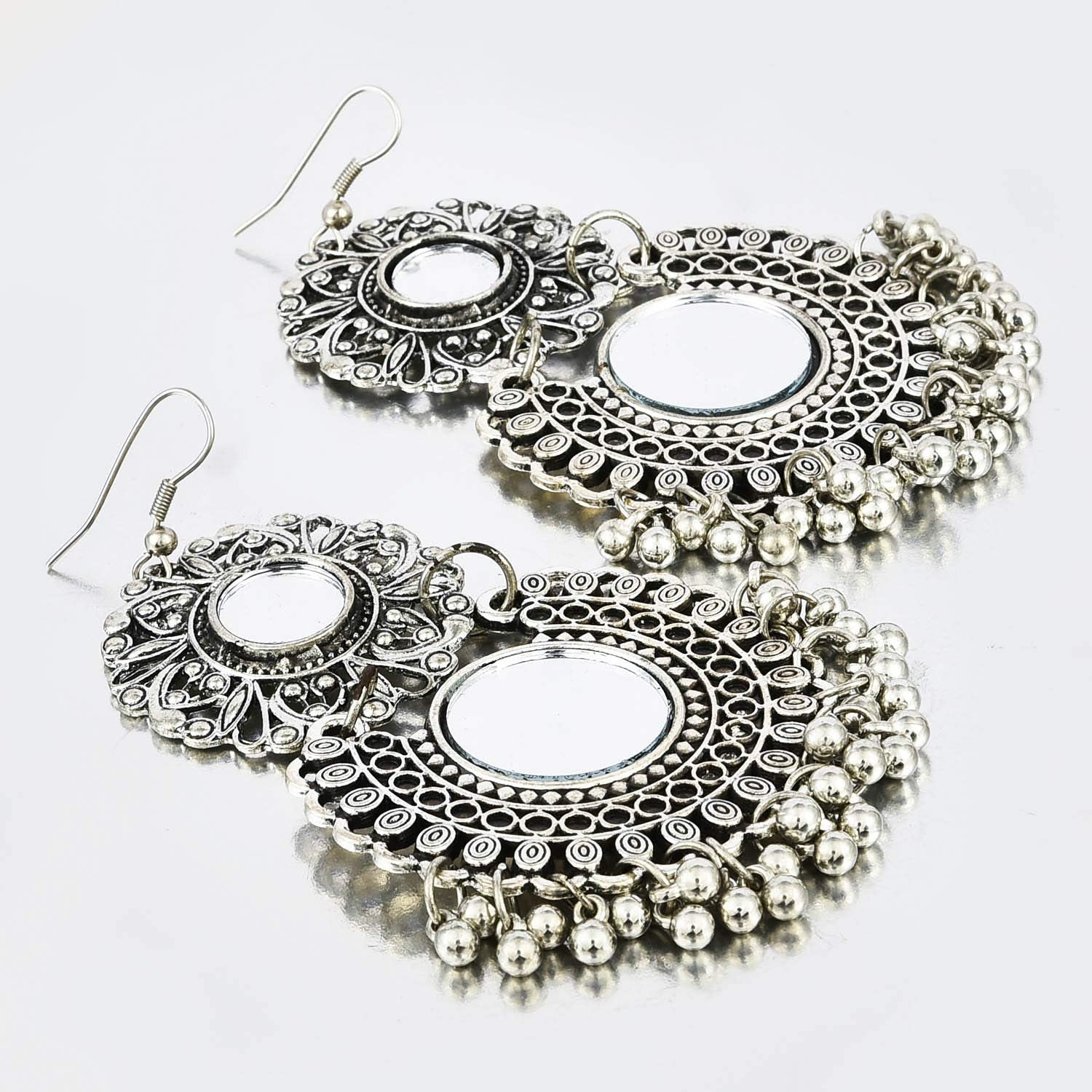 Yellow Chimes Traditional Silver Oxidised Combo Ethnic Chandbali dangler Earrings for Women and Girls Design 1