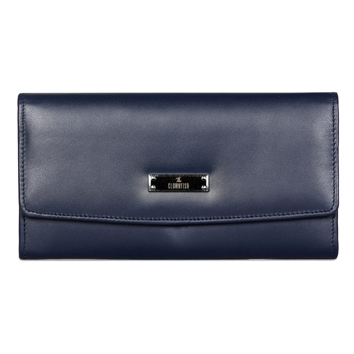 The Clownfish Zia Genuine Leather Bi-Fold Zip Around Wallet for Women with Multiple Card Slots & Coin Pocket (Navy Blue)