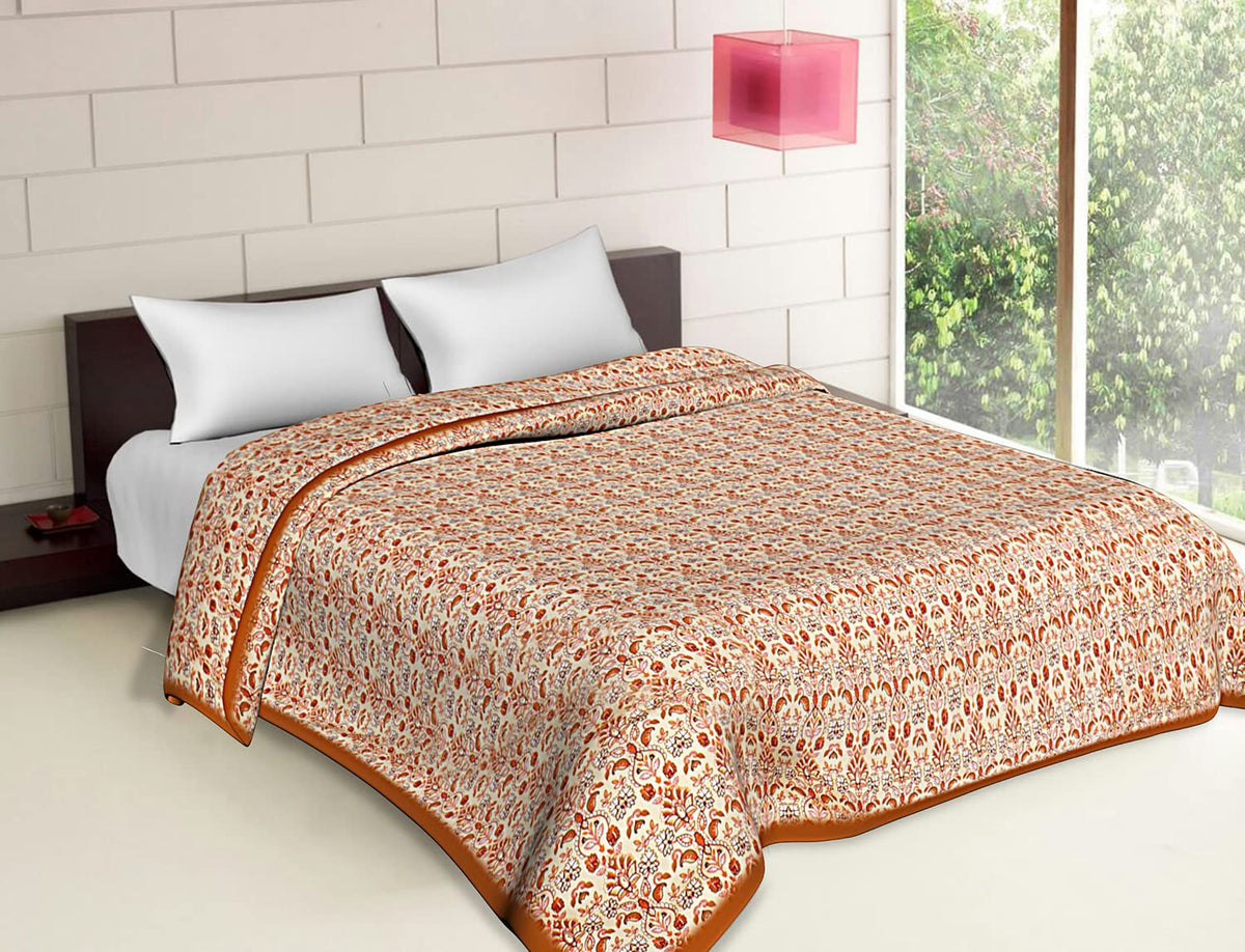 Kuber Industries Lightweight Paisley Design Cotton Reversible Double Bed Dohar|AC Blanket for Home & Travelling (Cream)