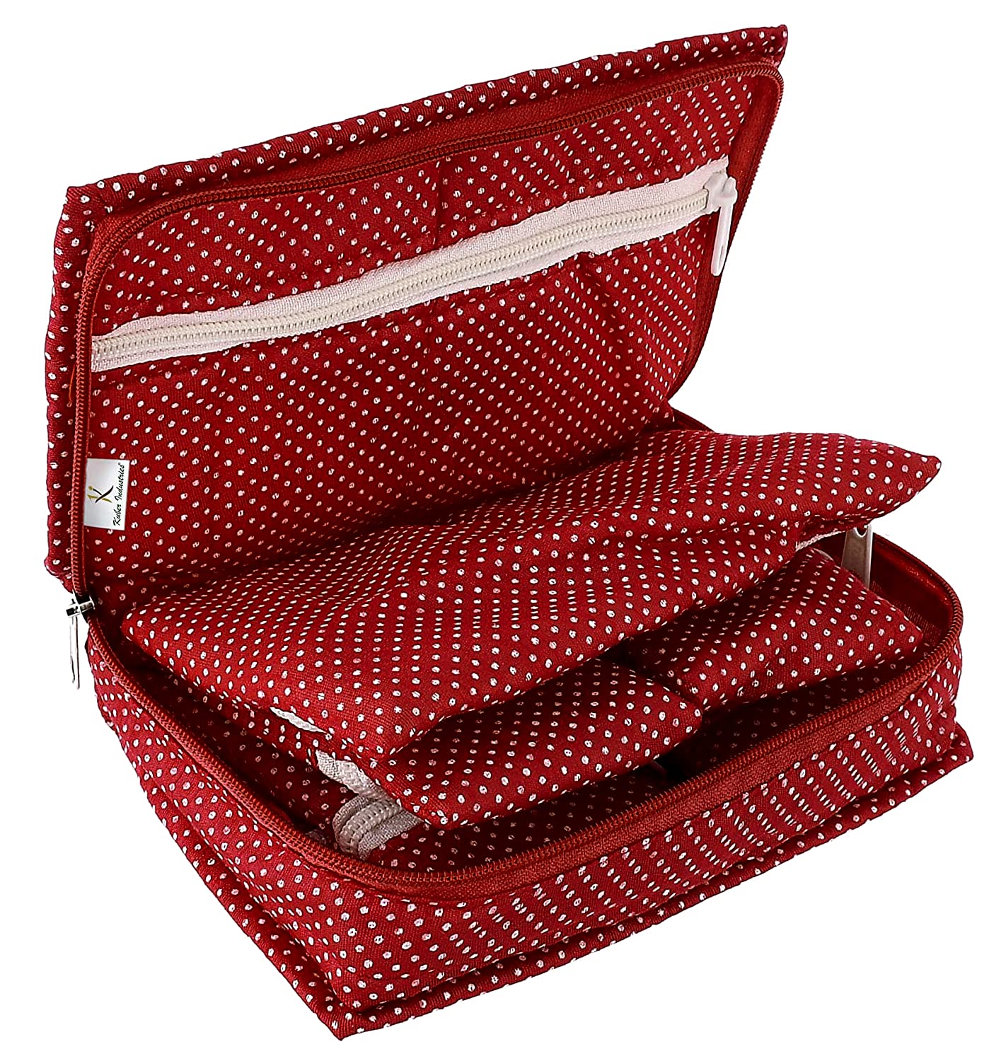 Kuber Industries Cotton Dot Printed Portable Jewellery Organizer with 6 Pockets -HS_38_KUBMART21229 (Maroon)
