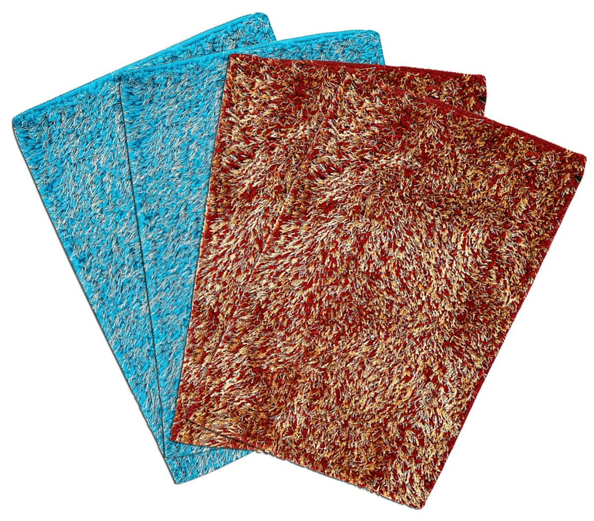 Kuber Industries Shaggy Velvet Anti Slip 4 Pieces Door Mat 16"x24"(Sky Blue & Maroon) CTKTC33442