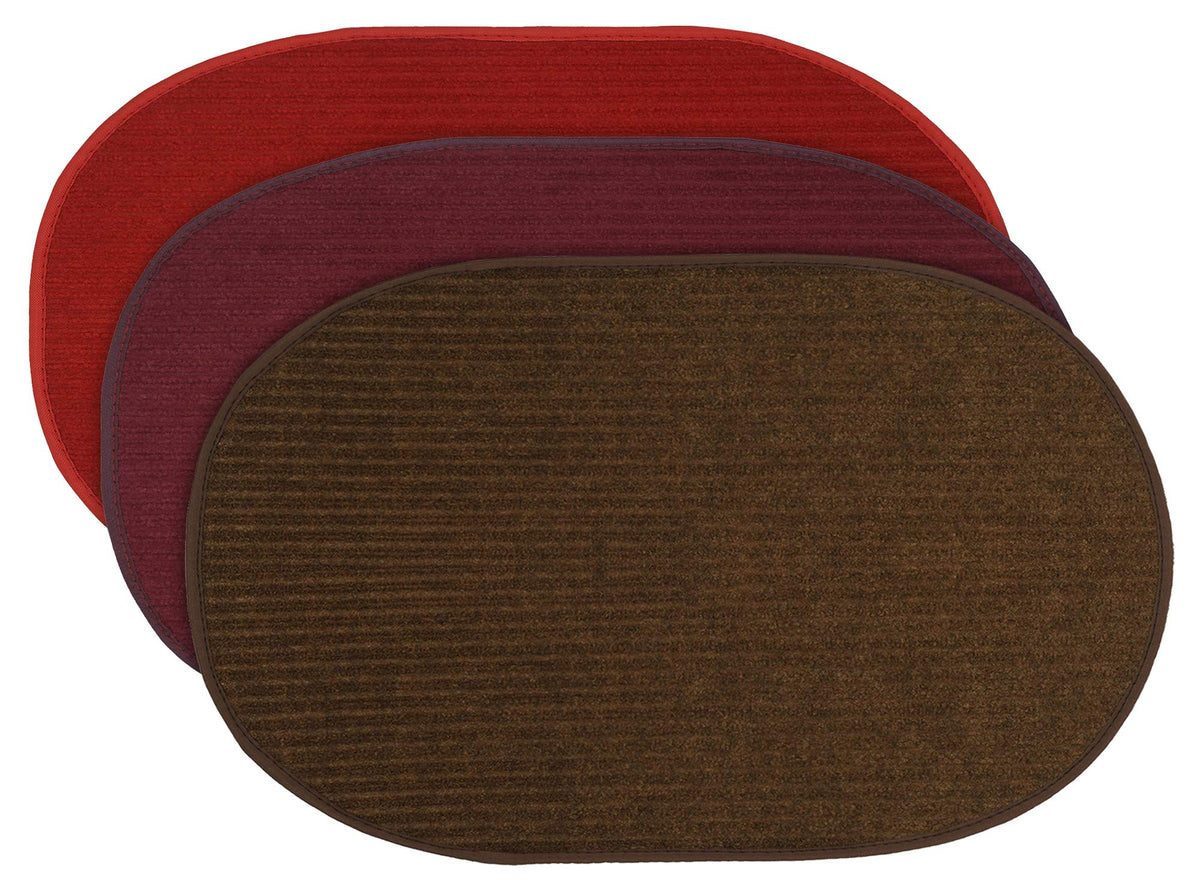 Kuber Industries Oval Shape Durable Microfiber Door Mat, Heavy Duty Doormat,(Set of 3, 14'' x 23'', Red & Maroon & Brown)-KUBMART12133