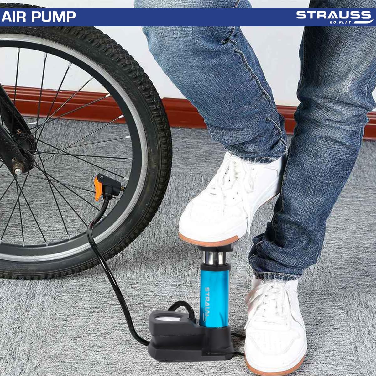 Strauss Bicycle Air Pump with Needle & Dual Valve